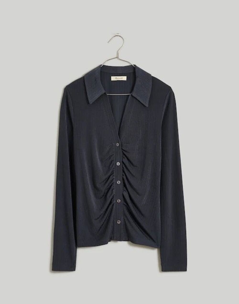 Madewell Medium Metallic Rib Ruched Long-Sleeve Top - Dark Pavement